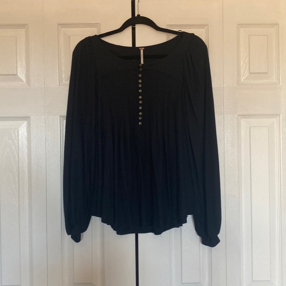 free people black button blouse lose fitting